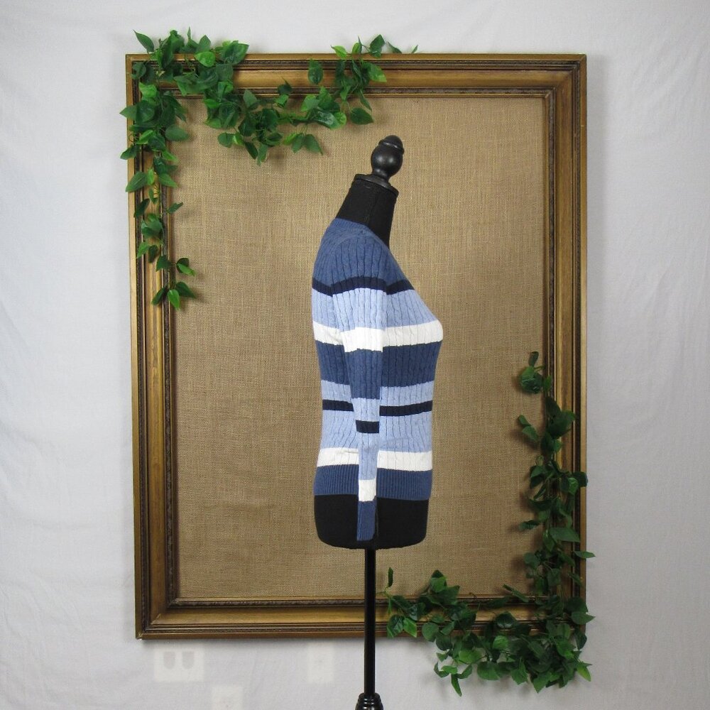 Karen Scott Petite Striped Cable Crewneck Knit Sweater - Picture 3 of 9